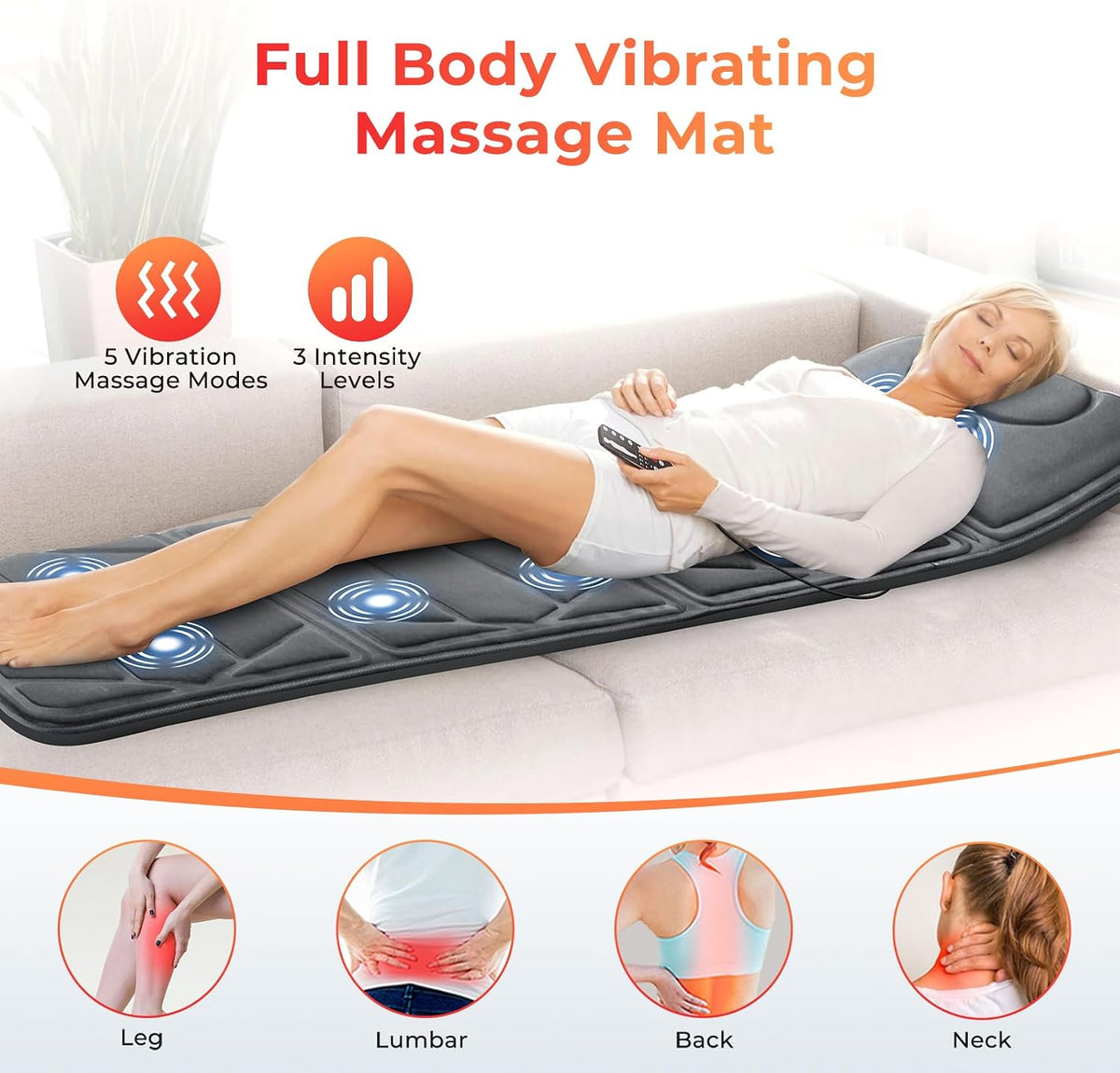 CuPiLo Heated Massage Mat for Bed, Back Massager with Heat & Vibration