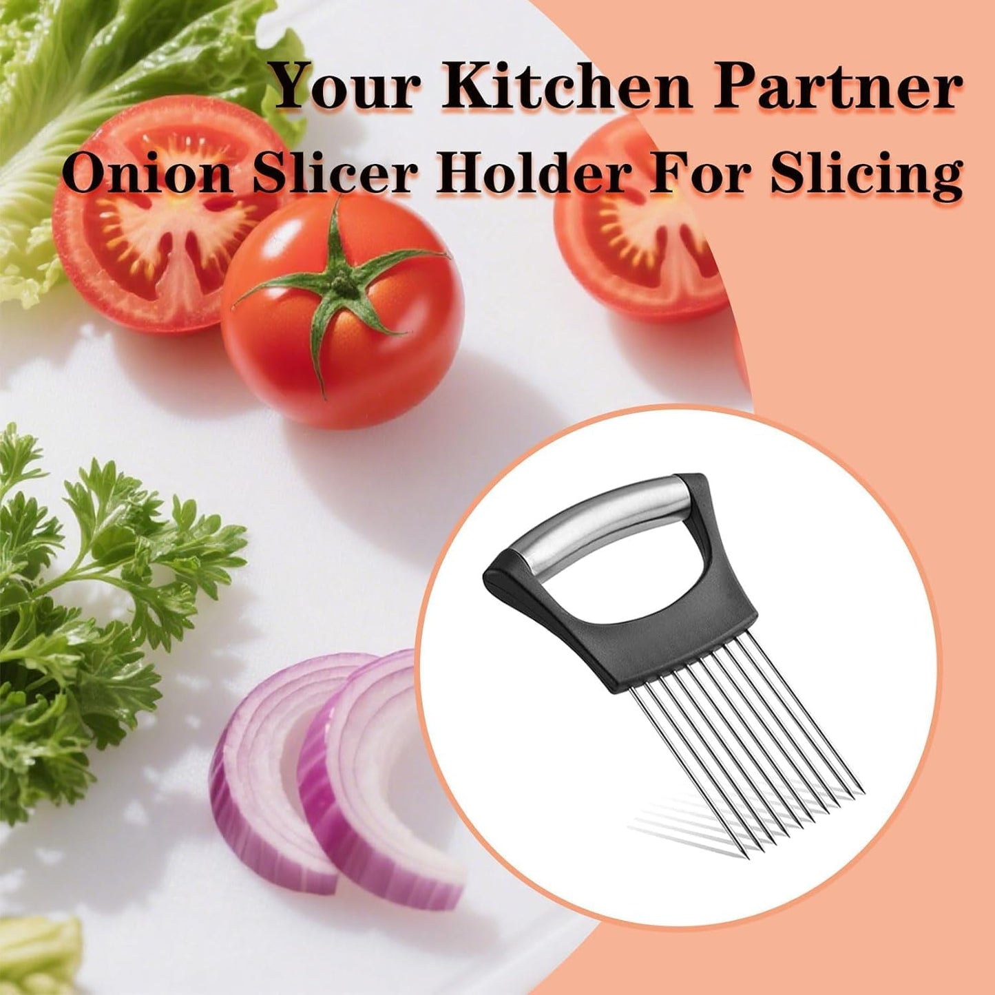 2Pcs Stainless Steel Onion Holder for Slicing, Onion Slicer Holder | Onion Cutter for Slicing of Onions, Food Vegetable Chopper, Tomatoes, Avocados, Eggs and Other Vegetables, Kitchen Utensils