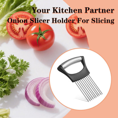 2Pcs Stainless Steel Onion Holder for Slicing, Onion Slicer Holder | Onion Cutter for Slicing of Onions, Food Vegetable Chopper, Tomatoes, Avocados, Eggs and Other Vegetables, Kitchen Utensils
