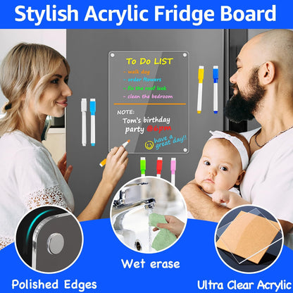 PigPotParty Acrylic Magnetic Chore Chart for Kids, 12x9.5 Inch, 2 Pack | Sleek Clear Acrylic Design, Reward System Builds Habits, Built-In Magnets Require No Installation, 8 Wet-Erase Markers