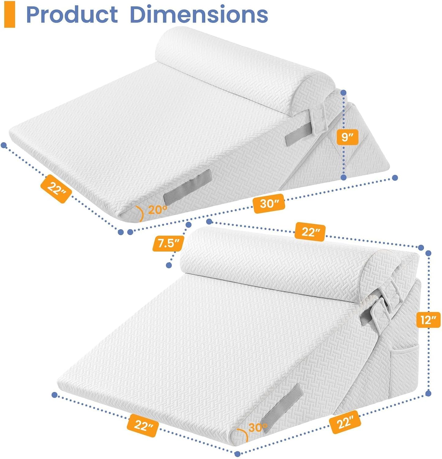 Sasttie Adjustable Wedge Pillow Set for After Surgery, Dark Grey & White | Bed Wedge Pillow Headboard with Memory Foam Neck Cushion, for Acid Reflux, Sleeping, Neck & Back Support