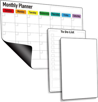 Magnetic Dry Erase Calendar for Fridge: Pack of 3-14.6” x 11.6” Magnetic Monthly Planner + 7.3” x 11.6” To Do List Pad & Fridge Whiteboard