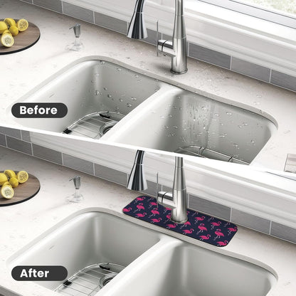 Wildflowers Floral Flower Kitchen Sink Splash Guard Faucet Mat Super Absorbent Fast Drying Mat Sink Gadgets-Fast Drying Pad Sink Mat For Kitchen Bathroom (15" X 5.5" )