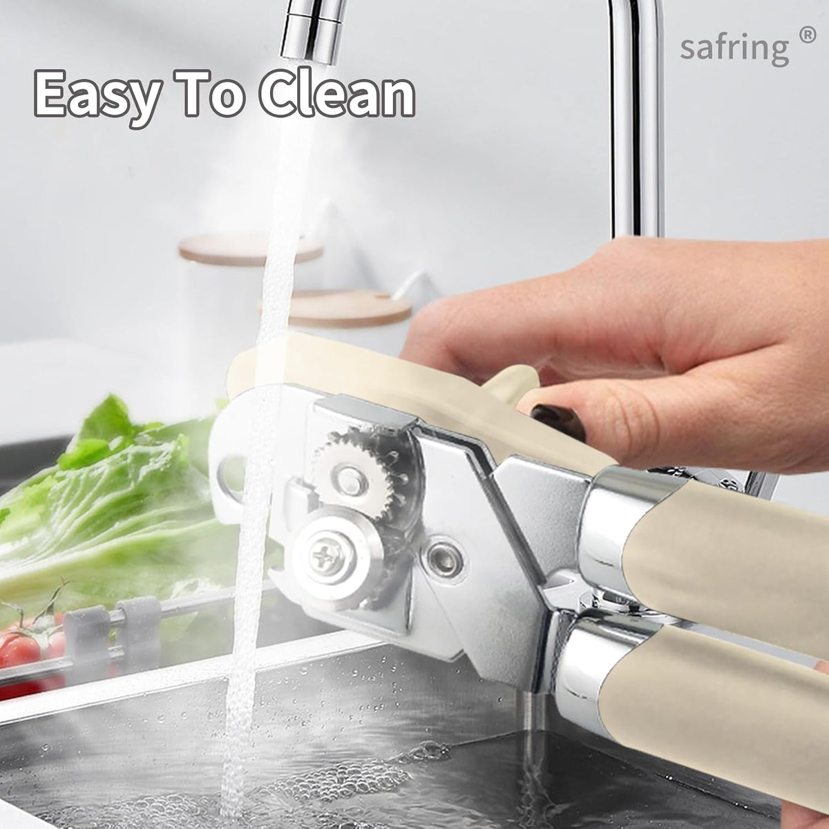 Safring Can Opener Manual, Handheld Strong Heavy Duty Stainless Steel Can Opener, Comfortable Handle, Sharp Blade Smooth Edge, Can Openers with Multifunctional Bottle Opener