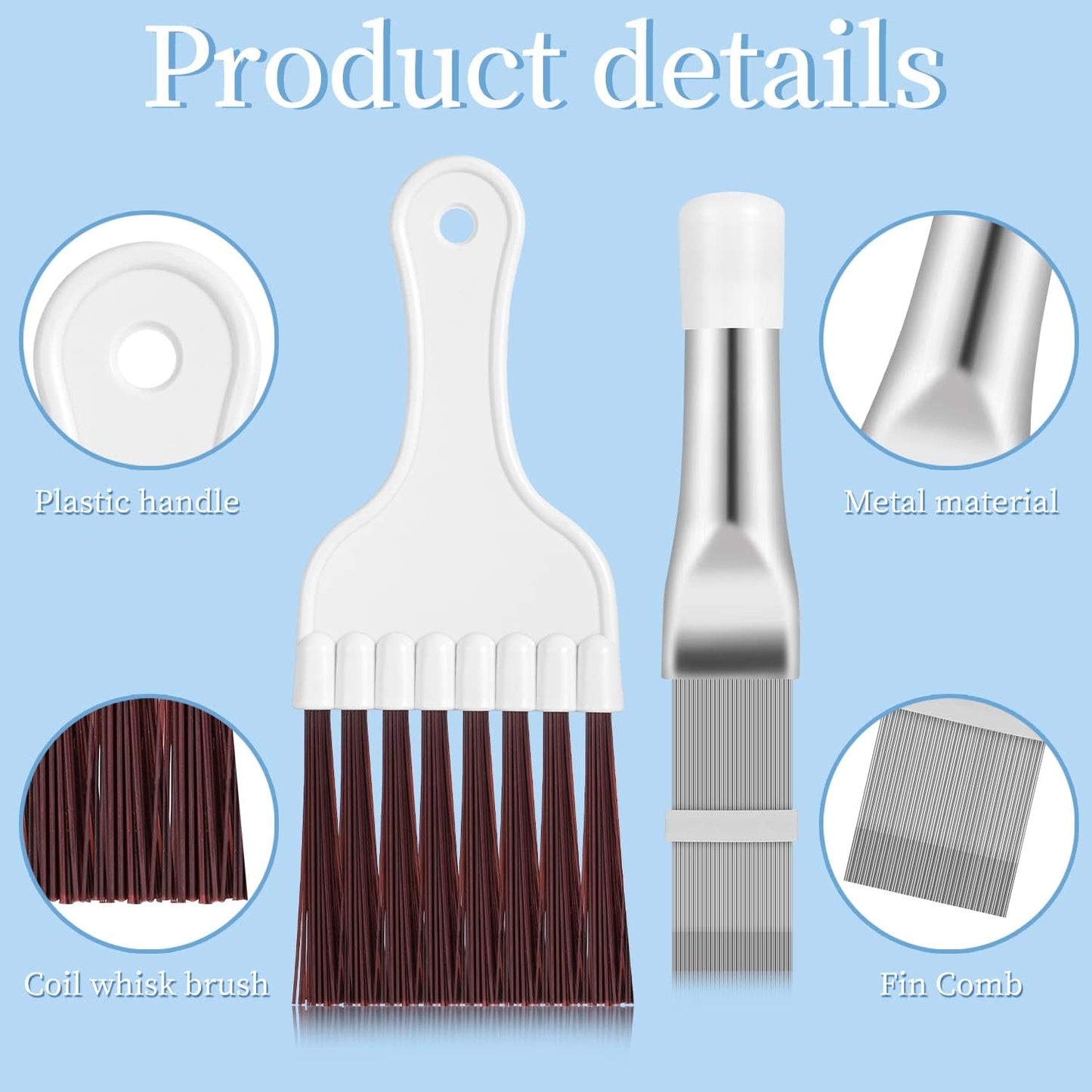 3 in 1 Air Conditioner Condenser Fin Comb, Fin Cleaning Brush Coil Cleaner | Stainless Steel Fin Comb and 2 Whisk Brushes, for Air Conditioner Coil Cleaner Refrigerator Evaporators Radiator Repair Tool