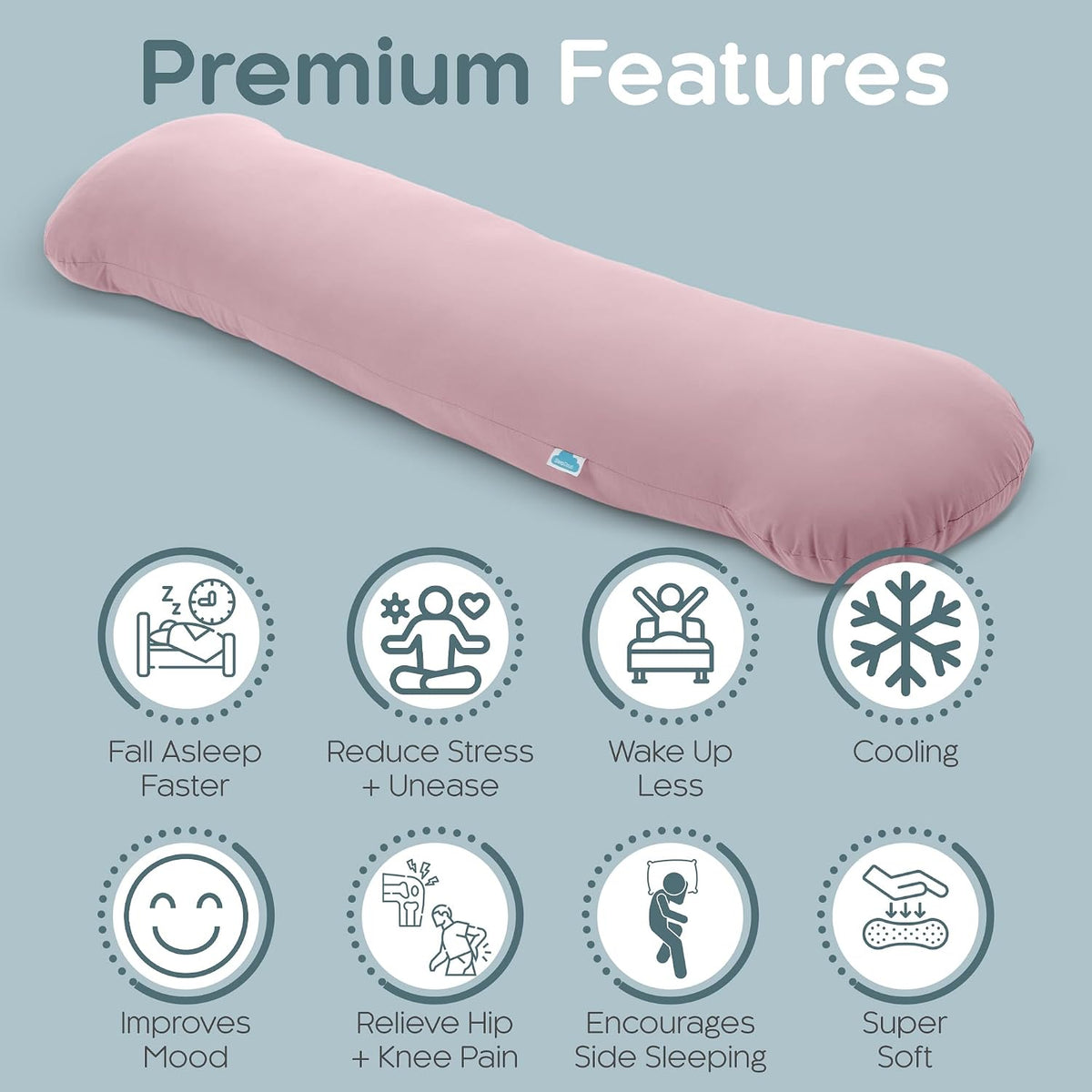 SleepCloud Weighted Body Pillow 6.5lbs, Cooling Tencel Cover, 41” x 10”