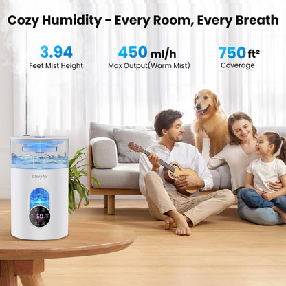 Humidifiers for Bedroom Large Room -GloryAir 6L Cool & Warm Mist Humidifier