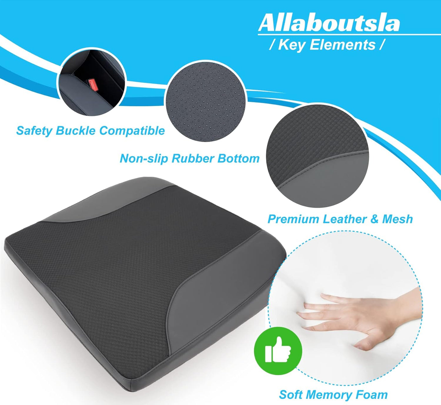 Allaboutsla Car Seat Cushion with Lumbar Support Pillow, Car Back Support | L-Shaped Ergonomic Memory Foam Seat Cushion, Car Seat Cushions for Driving, Driver Cushion and Back Support for Car, B&G