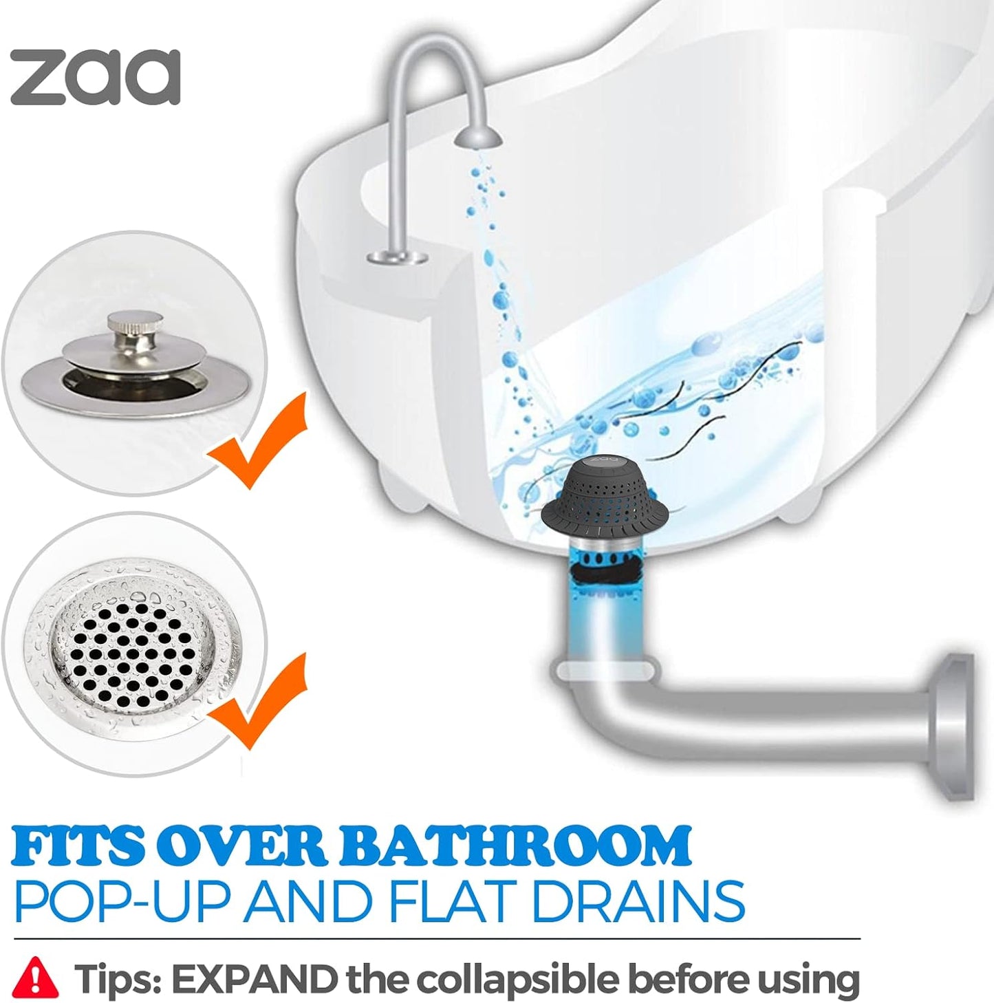 Shower Drain Hair Catcher Bathtub Drain Strainer Sink Drain Protector | Collapsible Pop-Up Drain Hair Catcher, Traps Hair & Prevents Clogs, Easy to Clean, Bathroom Fixture Accessories, Gray