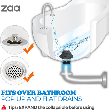Shower Drain Hair Catcher Bathtub Drain Strainer Sink Drain Protector | Collapsible Pop-Up Drain Hair Catcher, Traps Hair & Prevents Clogs, Easy to Clean, Bathroom Fixture Accessories, Gray