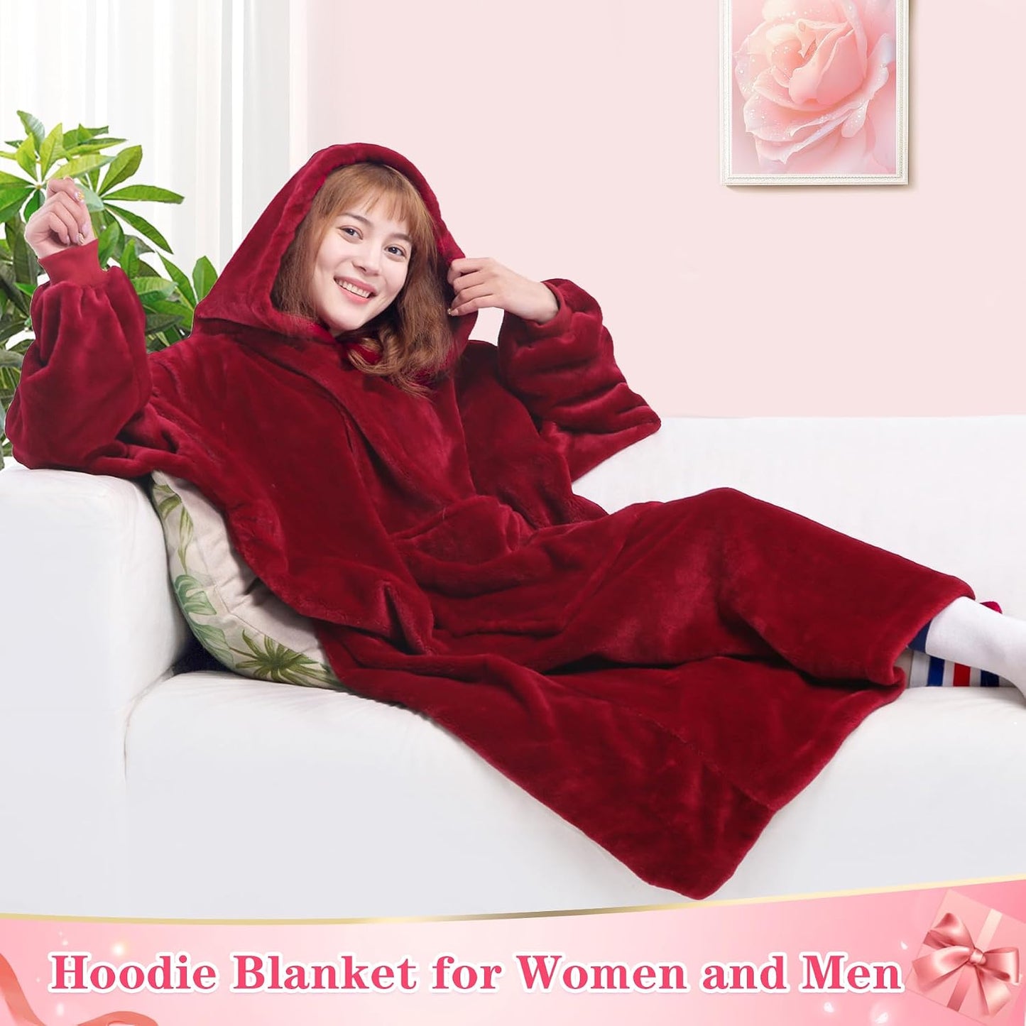 Wearable Blanket Sweatshirt Gifts for Women and Men, Warm and Cozy Giant Blanket Hoodie, Thick Flannel Blanket with Sleeves and Giant Pocket - Dark Gray