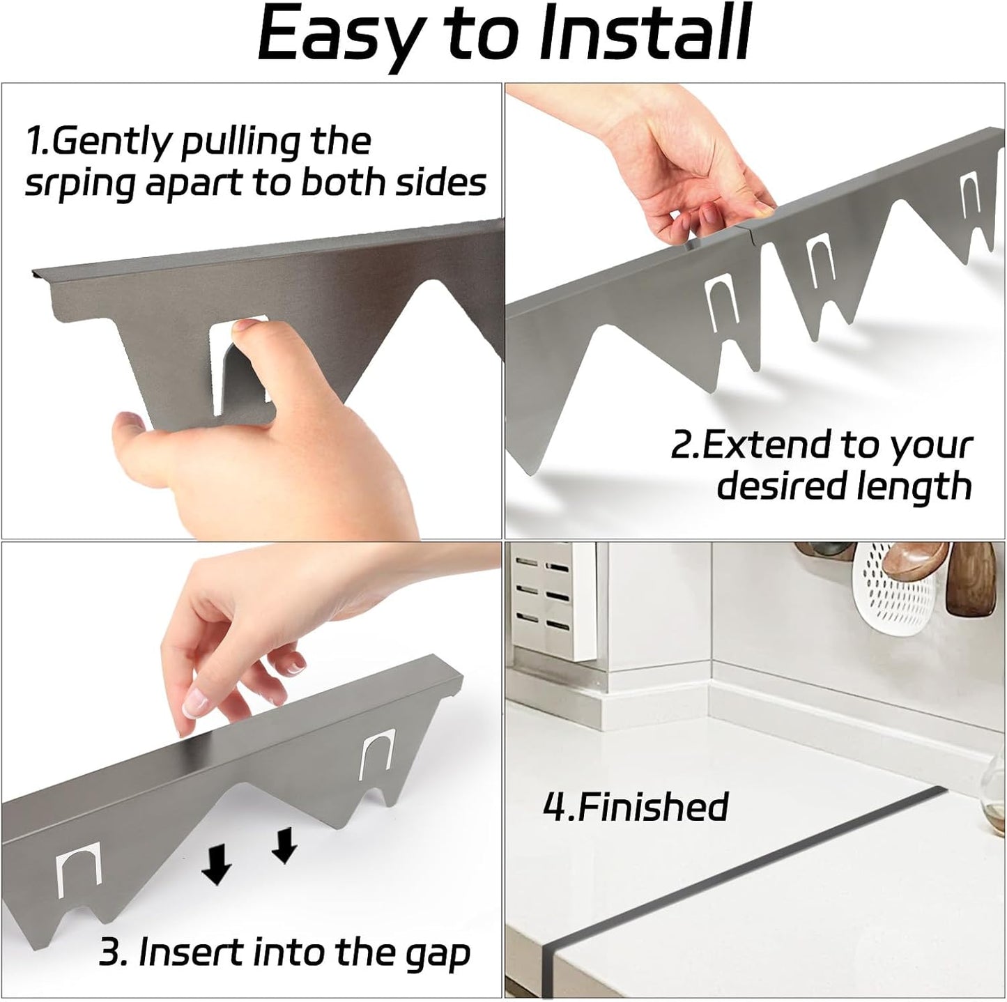 Stainless Steel Stove Gap Covers (2 Pack), Stove Gap Filler, Stove Counter Gap Guards for Kitchen, Range Trim Kit, Easy Clean with Heat Resistant, Adjustable Length 13.8” to 27.6”, Width 0.79"