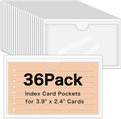 36 Pack 3" x 5" Adhesive Index Card Holders Clear PVC Label Holders | Top-loading label pockets, removable adhesive, clear PVC, for bins, shelves, totes, library and office use