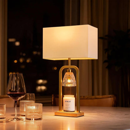 PoKat Gold Table Lamp Candle Warmer, Candle Warmer Lamp with Timer Dimmer, Wax Light Warming Table Lamp for Jar Candles, Modern Bedside Lamp for House Warming Home Decor Living Room, Bulb Included