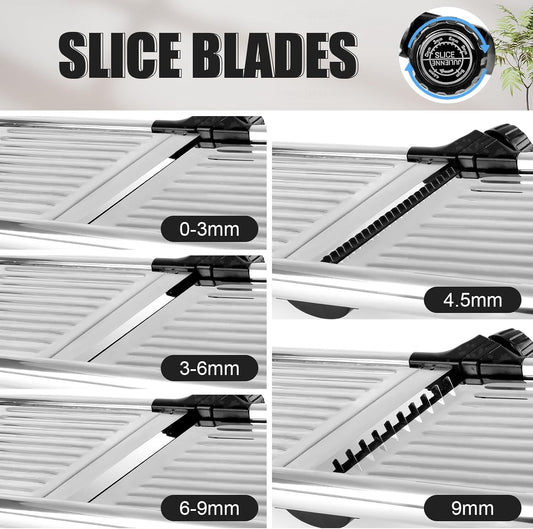 Mandoline Slicer for Kitchen, Adjustable Vegetable Slicer | Adjustable stainless steel blade slices potato, onion and tomato evenly; food holder and gloves help make kitchen prep safer.