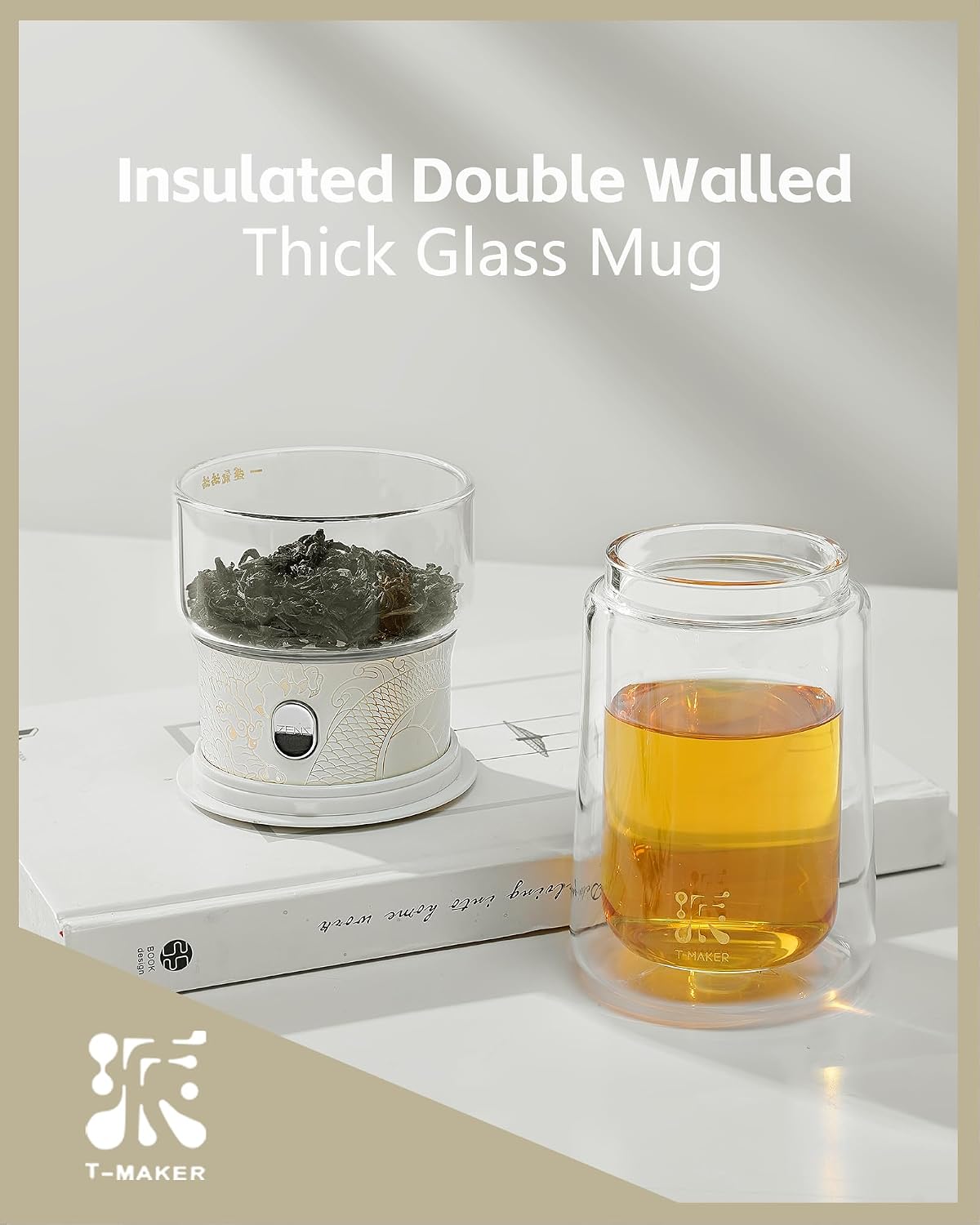 ZENS Glass Infuser Teapot, One Touch Tea Maker for Loose Leaf Tea, Walnut