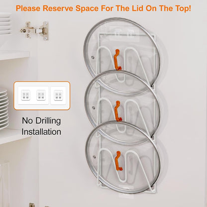 Durmmur 2 Pack Pot Lid Organizer, 6-Tier Lid Holder for Cabinet Door & Wall | Rustproof Metal Lid Organizer with No-Drill Adhesive Mounting for Pot and Pan Lids, Space-Saving Kitchen Storage, Black