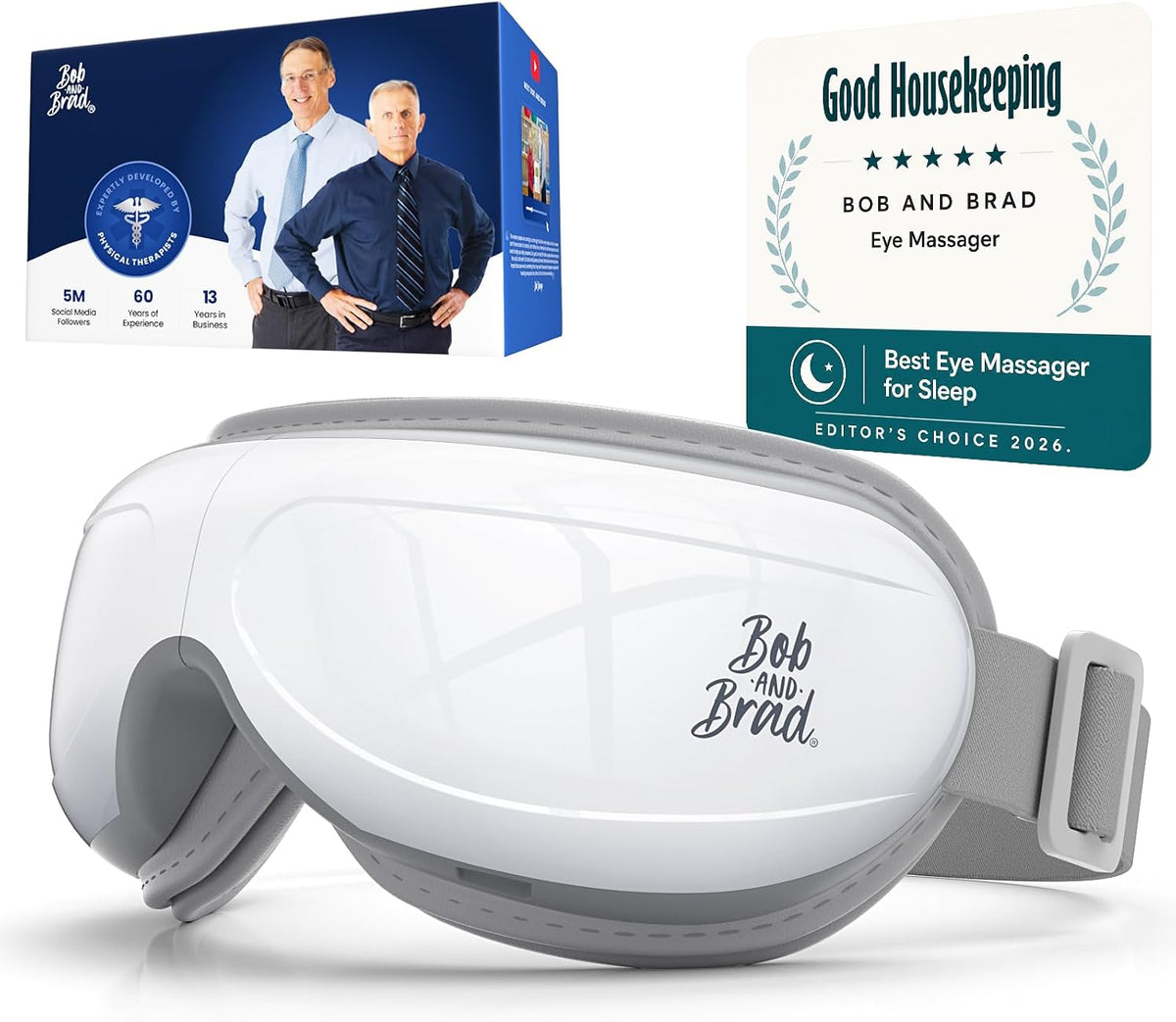 BOB AND BRAD Eye Massager with Heat FSA Eligible HSA, Birthday Gifts for Women Men Mom, Heated Eye Mask for Migraines with Music, Smart Migraine Massager for Dry Eyes Relief & Improve Sleep