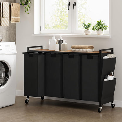 WOWLIVE Double Laundry Hamper with Wheels, Rolling Laundry Basket Organizer | Laundry Hamper 2 section with Lid, Iron-Made Laundry Sorter with Shelf, Removable Bags, Large Clothes Storage, White