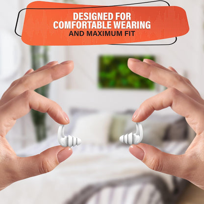 Reusable White Ear Plugs for Sleeping, Reduce 40 dB, Noise Canceling