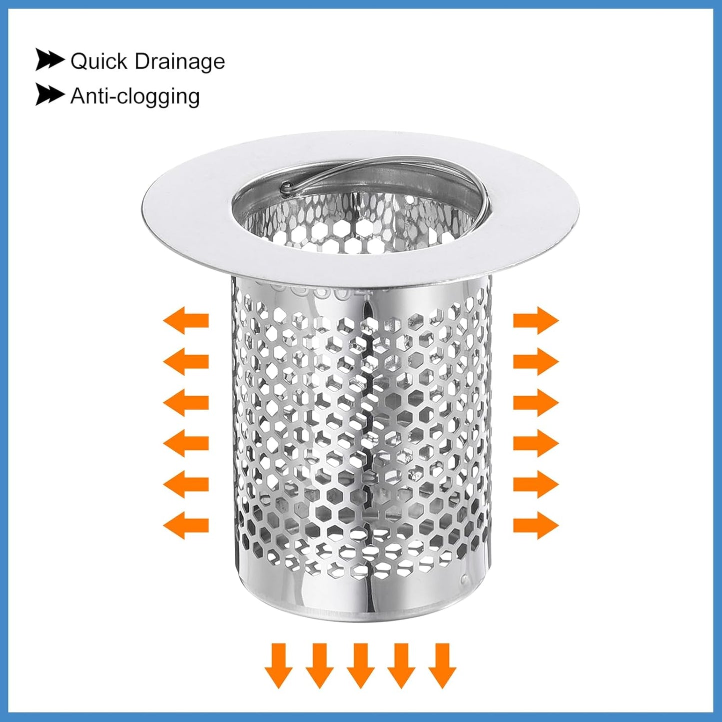 uxcell 2 Pack Shower Drain Strainer, 2" x 2.5" Stainless Steel Floor Drain Strainer Deep Sink Hair Catcher for Kitchen Bathroom Balcony Floor Drain, Fit Hole Size from 1.57" to 2.56"