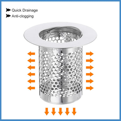 uxcell 2 Pack Shower Drain Strainer, 2" x 2.5" Stainless Steel Floor Drain Strainer Deep Sink Hair Catcher for Kitchen Bathroom Balcony Floor Drain, Fit Hole Size from 1.57" to 2.56"