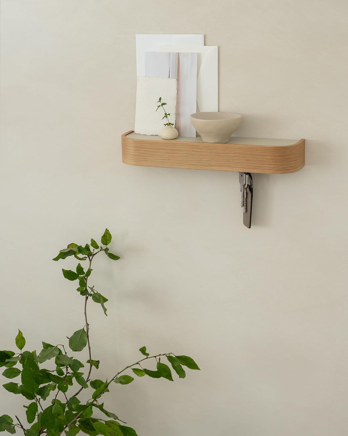 Kazai. Key Holder 'Toke' | Minimalist Key Hook Design from Berlin | Modern Key Holder Wall Mount with Wooden Shelf | Key Rack for Wall as Entryway Organizer | Walnut