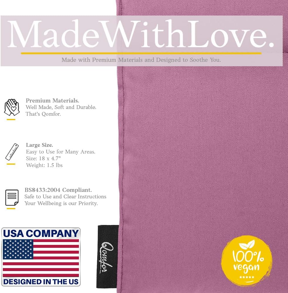 Qomfor - Microwavable Heating Pad - Mauve - 3-Chamber Design Heat Pack - Therapeutic Heat Wrap for Neck, Shoulders & Period Cramps Pain Relief - Reusable Hot/Cold Therapy Bag
