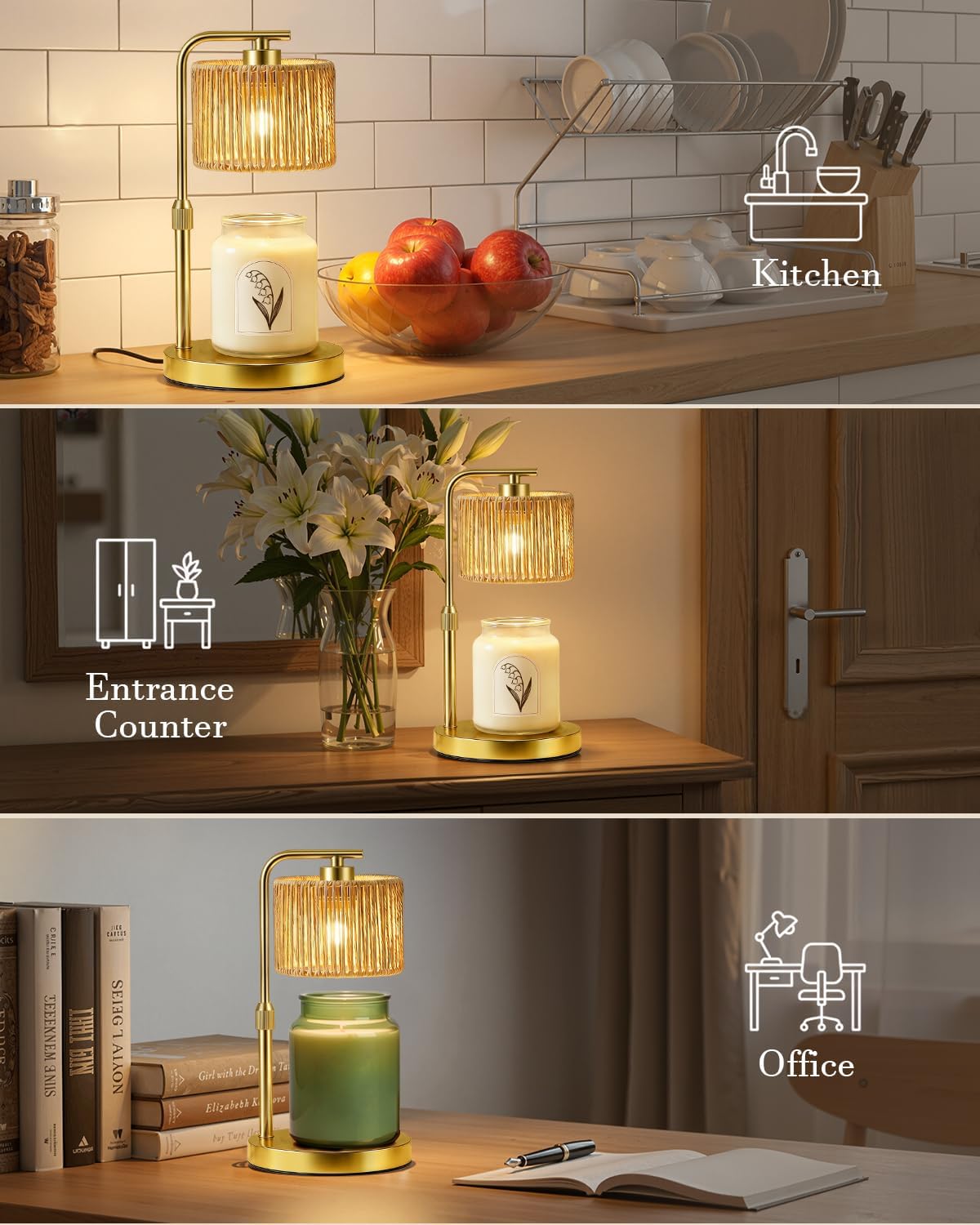 Candle Warmer Lamp with Timer Dimmer, Height Adjustable Modern Farmhouse Candle Warmer, Electric Candle Lamp Warmer with 2 Bulbs, Birthday Gifts for Women Mom, Gift for Home Decor