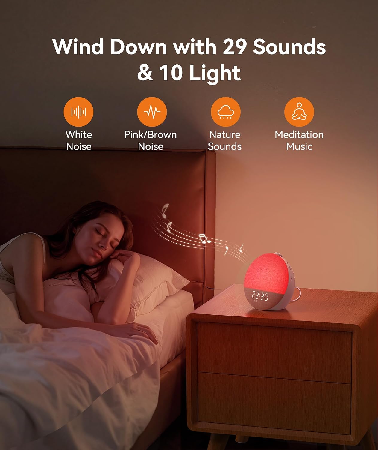 Dreamegg Sunrise 2 Sunrise Alarm Clock, Sound Machine for Sleep, 29 Sounds | White Noise Machine, Gentle Sunrise Alarm, One-Tap Favorites, Dimmable Night Light, No App, Adults Kids Bedrooms
