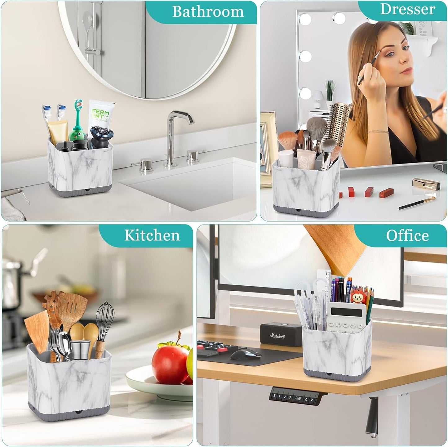 Bathroom Toothbrush Holders, Toothbrush and Toothpaste Holder (Wood Grain) | Easy To Clean, Drainage, Removable, Non-Slip, 4 Slots Tooth Brush Holder for Bathroom Countertop Organizer