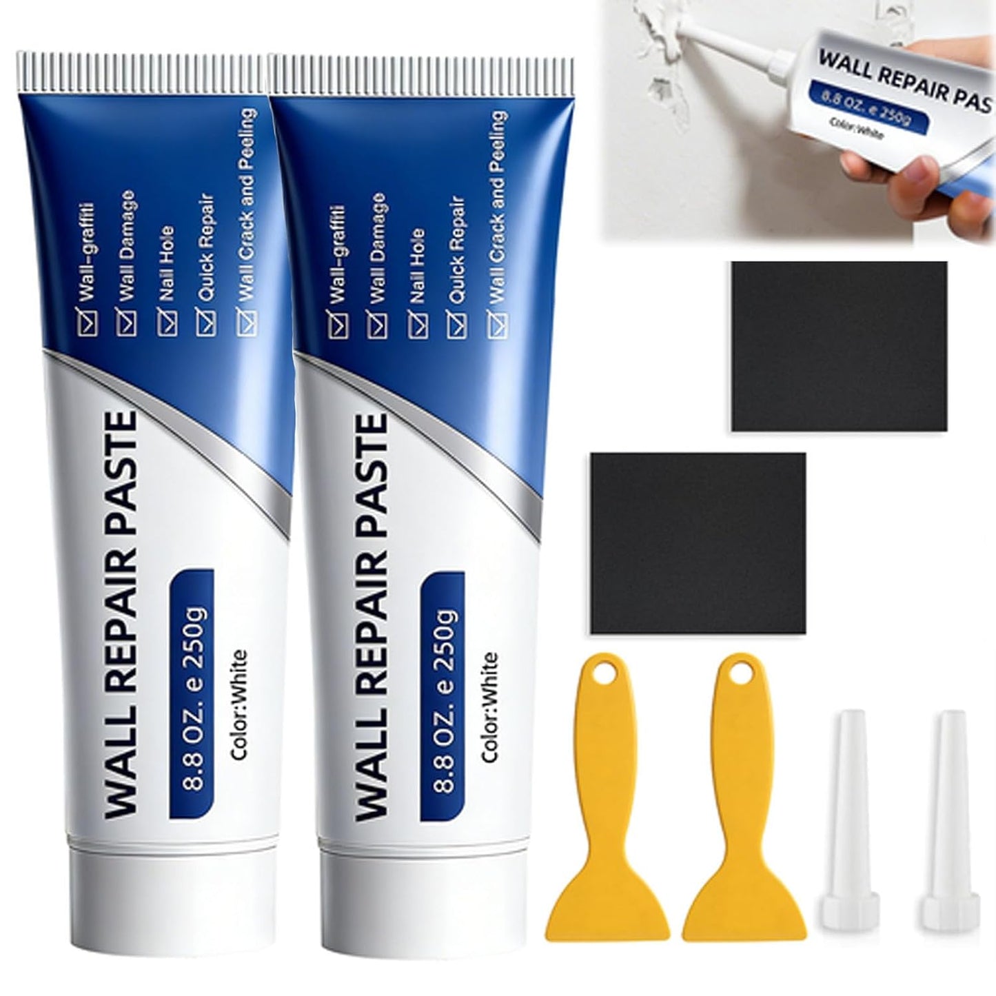 2 Pack Efficient Drywall Repair Kit with Scraper, Quick Drying Wall Repair Paste for Wall Holes, Cracks, Scratches and Graffiti for Holes Cracks Scratches Home DIY Use
