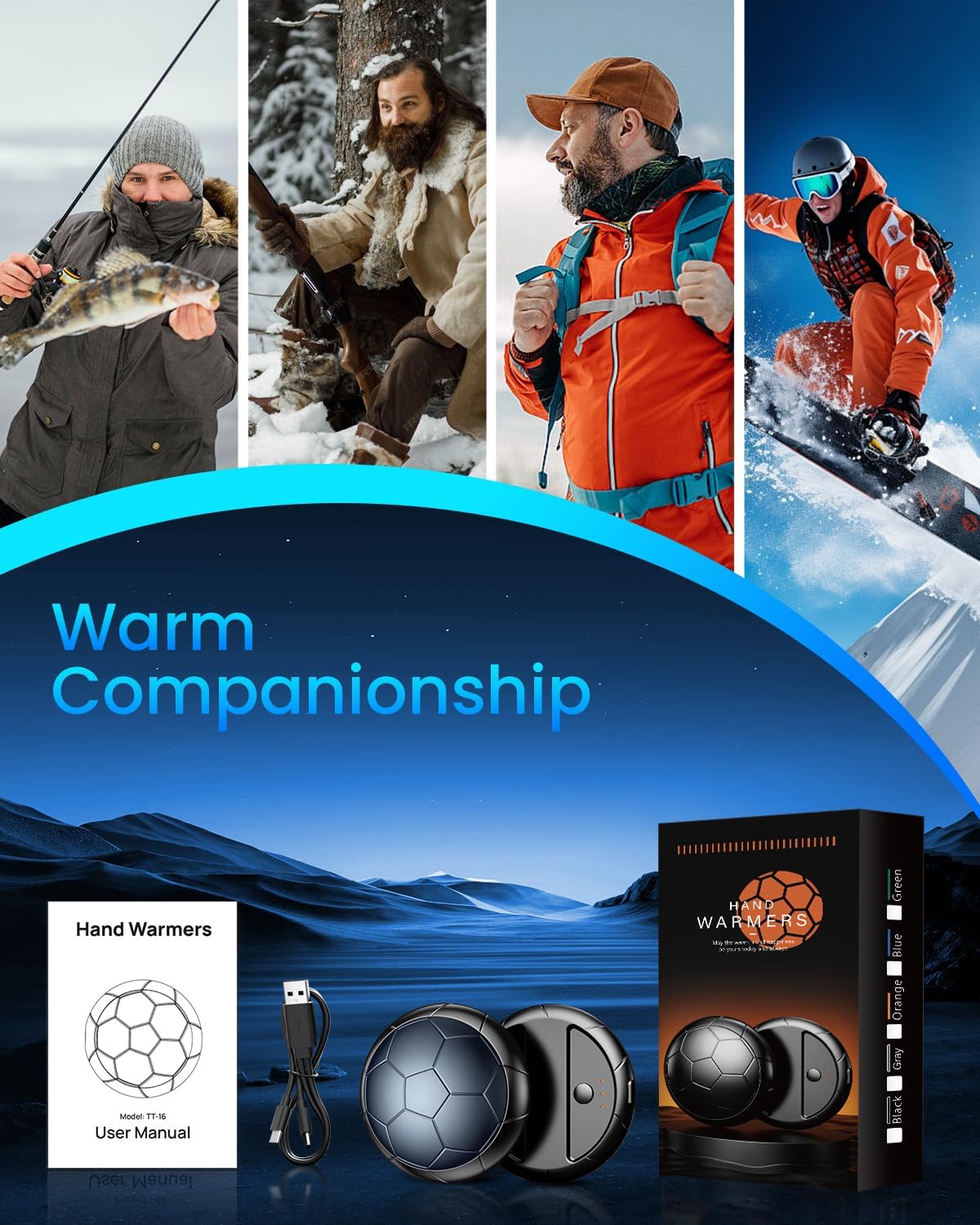 AJVV Hand Warmers Rechargeable 2 Pack丨Electric Hand Warmer, Up to 24hrs & 3s Fast Heating, Magnetic Portable Handwarmers, for Men, Kids, Raynauds, Hunting, Ski