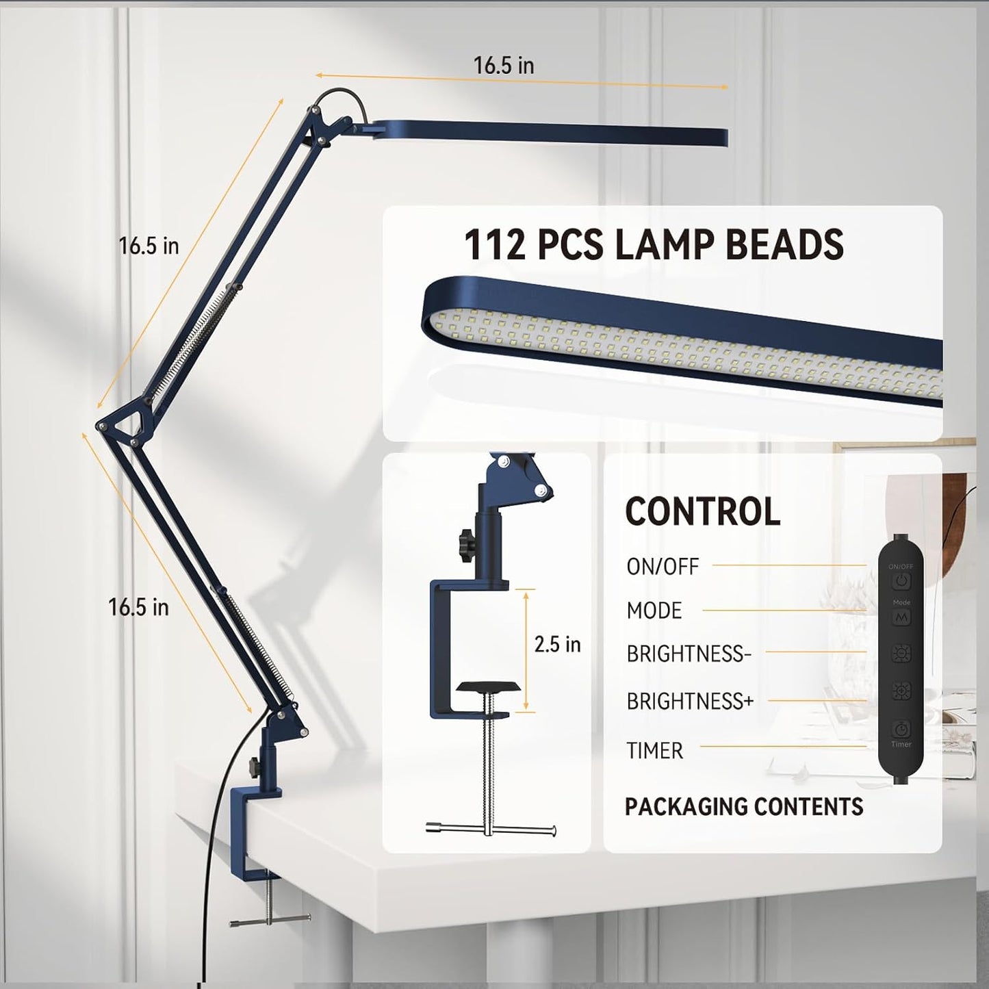 SKYLEO Desk Lamp for Home Office, Eye Comfortable LED Desk Light for Long Hours, Adjustable Swing Arm with Memory Function, Black