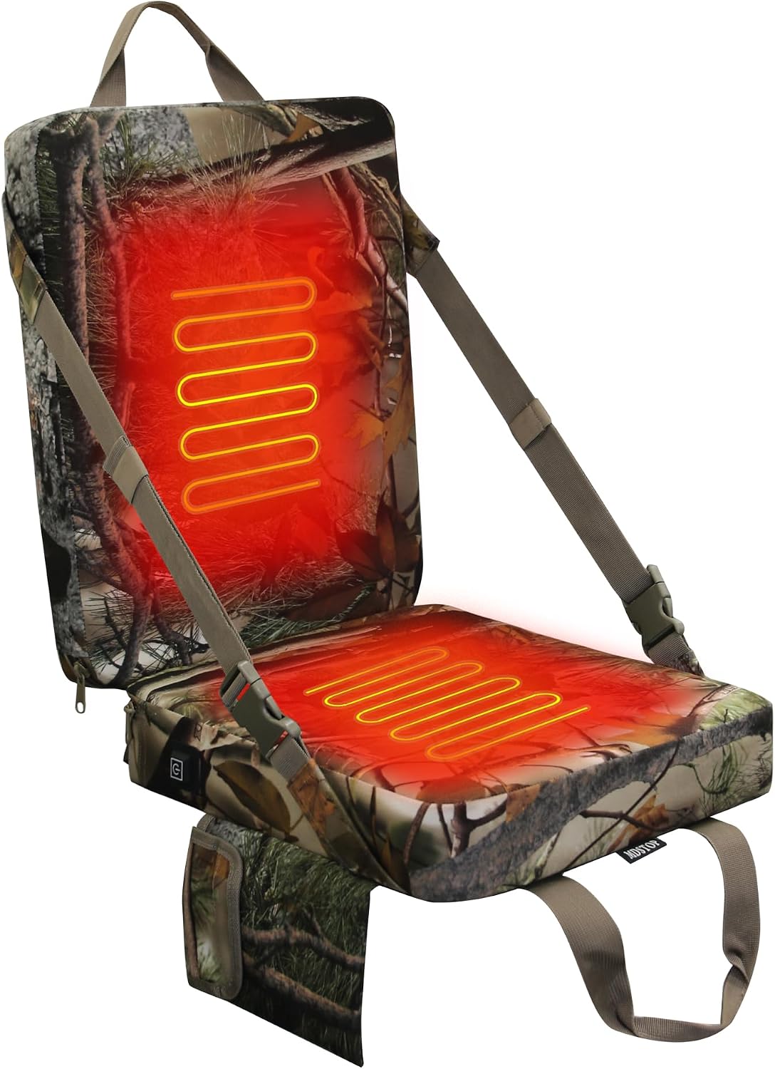 Heated Hunting Seat Cushion with Backrest, Adjustable Hunting Seat for Tree Stand & Ladder Stand, Portable Seat Pads for Hunting,Ice Fishing,Hiking,Camping (Battery not Included) (Camouflage)