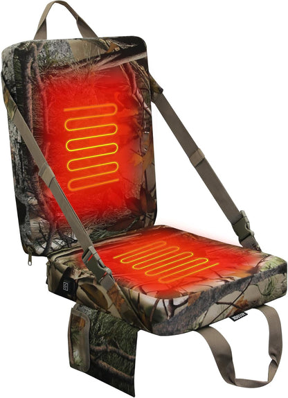 Heated Hunting Seat Cushion with Backrest, Adjustable Hunting Seat for Tree Stand & Ladder Stand, Portable Seat Pads for Hunting,Ice Fishing,Hiking,Camping (Battery not Included) (Camouflage)
