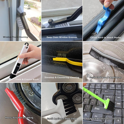 CRAFNEW 15Pcs Window Track Cleaning Brush, Small Crevice Cleaning Tools | Window Sill & Gap Cleaner for Sliding Door Tracks, Window Seals, Tile Grout, Kitchen & Bathroom Narrow Grooves, Car Vents