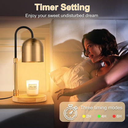Candle Warmer Lamp with Timer & 3 Bulbs, Dimmable Electric CandleLight Adjustable Height and Brightness Candle Wax Warmer for Jar Candles Bedroom Home Decor House Warming Gift for Women (Round Gold)