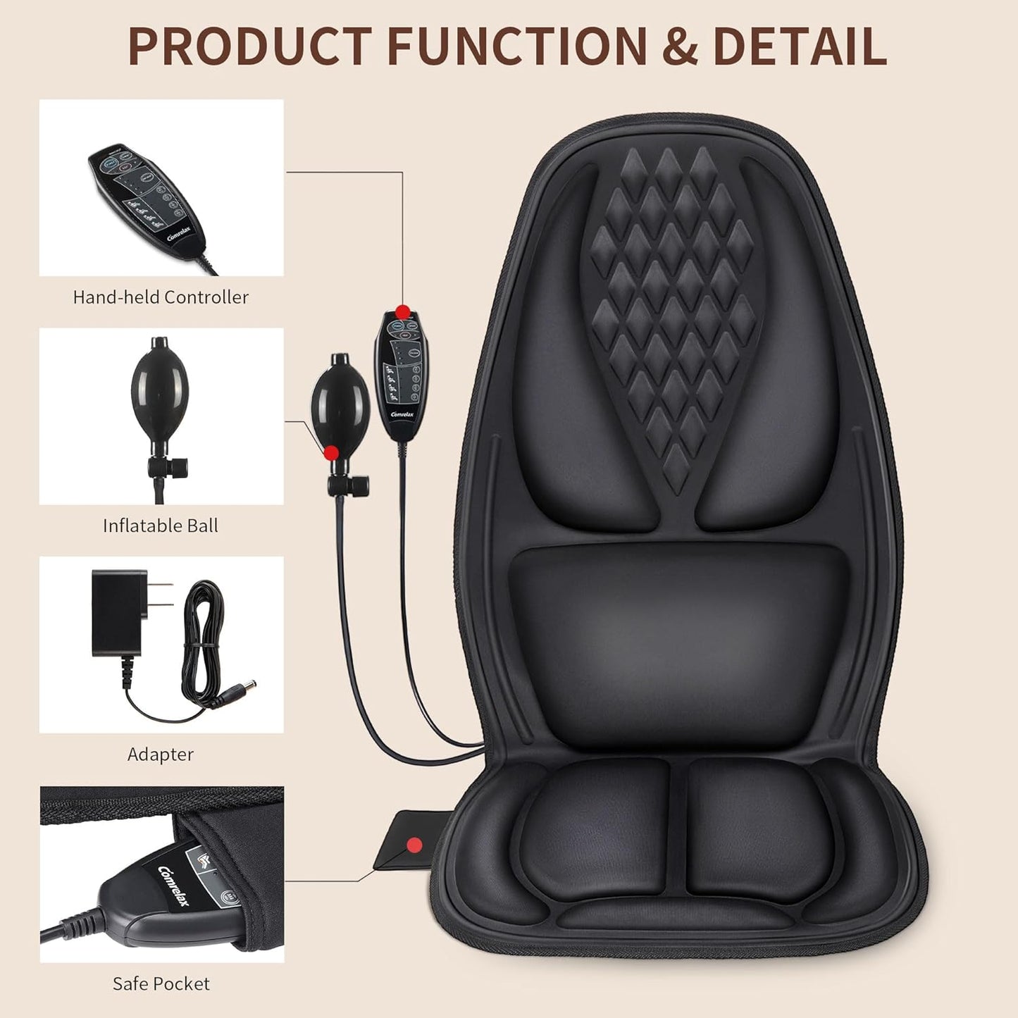 Vibration Massage Seat Cushion with Lumbar Heat, 8-Motor Back and Seat Massager Pad, Manual Lumbar Support, 9 Modes and 3 Intensities for Office Chair, Sofa and Recliner