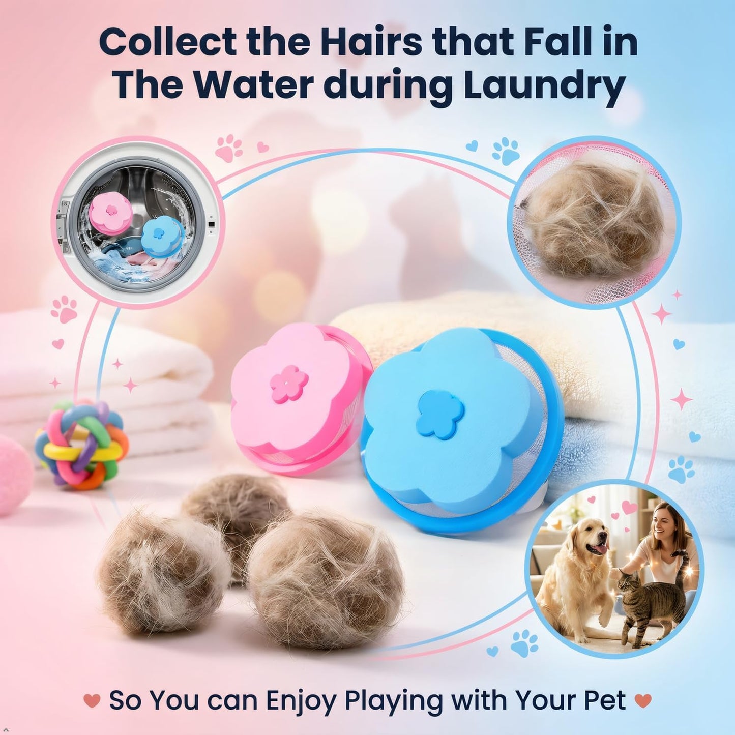 Floating Lint Catcher for Washing Machine, 6 Pack Reusable Pet Hair Remover, Dog Cat Fur Catcher, Blue and Pink, Cone Design (6, Blue and Pink)