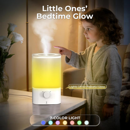 Cool Mist Humidifiers for Bedroom,3.2L Humidifiers for Baby Nursery＆Plants,7-Color Light,Oil Diffuser,Top Fill,360°Nozzle,Timer,24DB Quiet,BPA Free,Tap to Operate,White