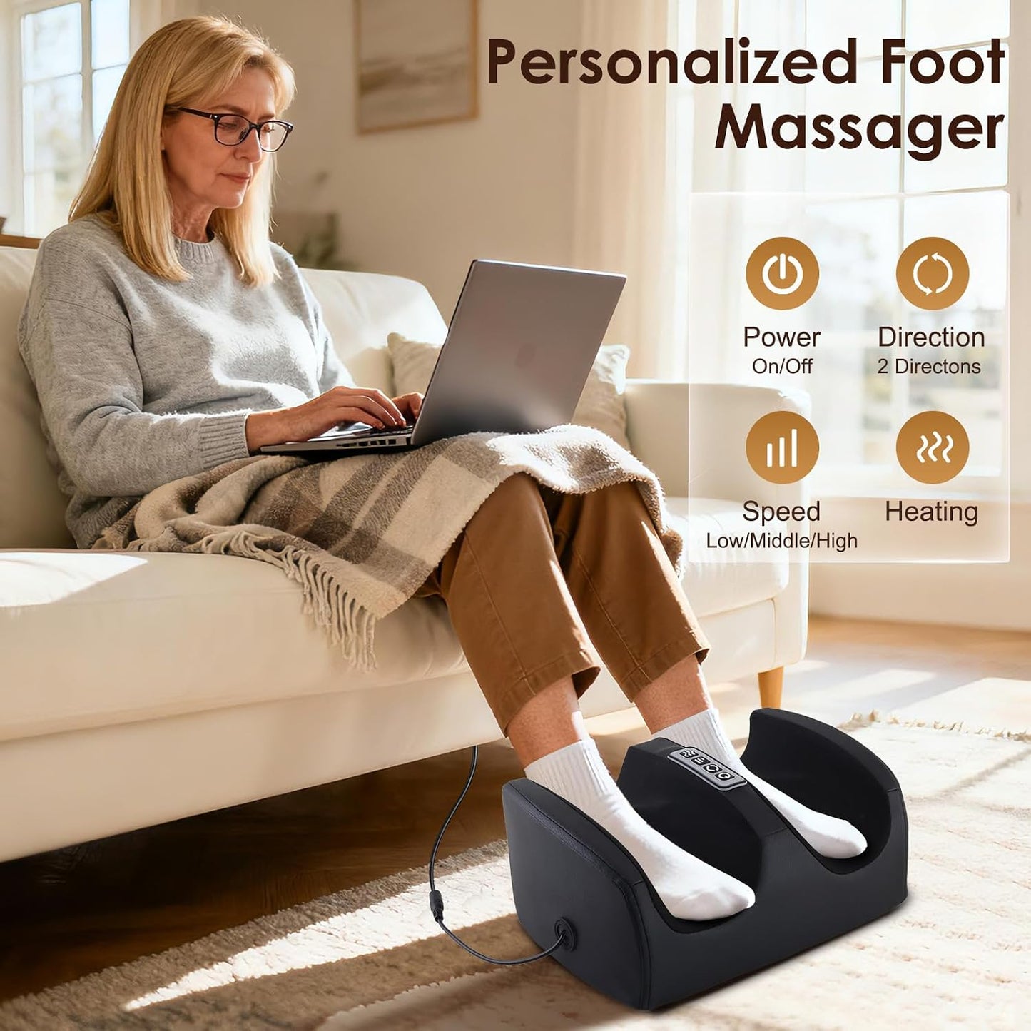 Foot Massager with Heat Electric Foot and Calf Massager Black | Deep Tissue Massage for Plantar Fasciitis, Neuropathy & Pain Relief Shiatsu and Roller Home Gifts for Women Men Mom Dad