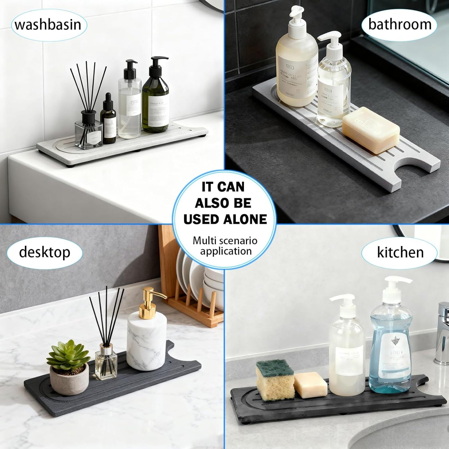 Faucet Mat for Kitchen Sink, Water Absorbent Kitchen Faucet Mat, Durable Sink Splash Guard with Raised Feet, Diatomite Fast Drying Kitchen Sink Faucet Mat, Bathroom Stone Drying Tray for Counter