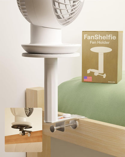 Smallish FanShelfie Adjustable Fan Holder for Dorm Room - White