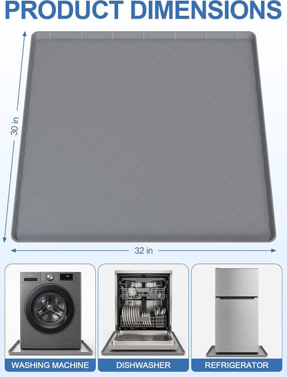 Washing Machine Drain Pan Silicone Mat, Washer Tray for Floor Protection | 32" x 30" Non-Slip Waterproof Anti-Vibration Leak Resistant, Sturdy & Easy to Clean Drain Pan for Under Dryer or Washer