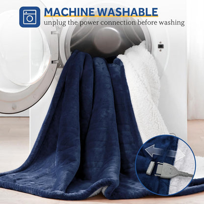 Sealy Electric Throw Blanket Heated Flannel & Sherpa Auto Shutoff 50"x60"