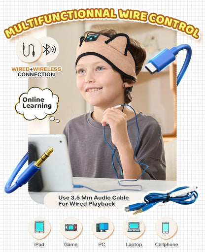 KIDSBAND Kids Bluetooth Headphones, Sleep Headband [Wireless & Wired Playback 2in1] Foldable Headphones for School/Travel/Tablet/Sleep