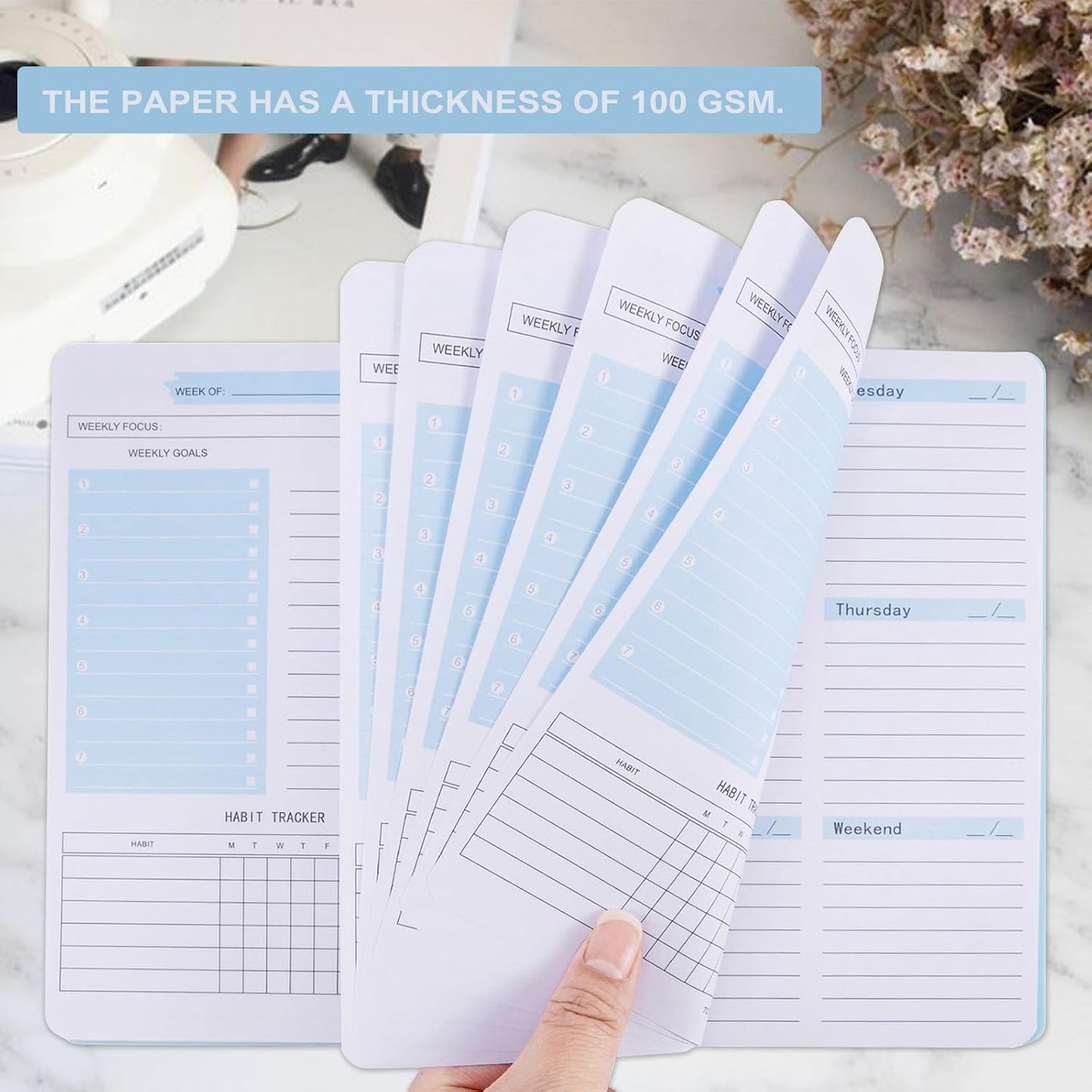 Undated Weekly Planner, A5 Personal Goals Journal Non Dated Weekly Planner to Do List Notebook with Goal Habit Tracker Organizer, Cute Undated Week Planners with Spiral Binding for Kids School Work