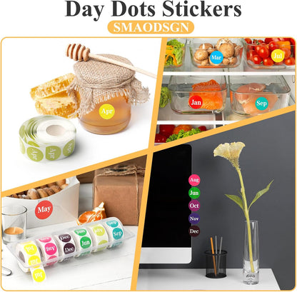 2 Pcs Monthly Label Holder Organizer with 6000 Pcs Round Month Labels Months of The Year Labels Expiration Date Stickers Food Labels Stickers Removable Labels Color Coding Label Stickers