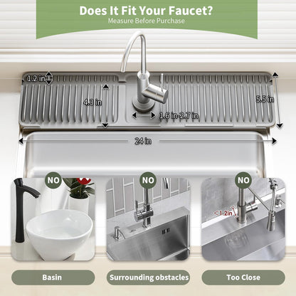 24 Inch Longer Silicone Faucet Mat, 7°Slope Fast Self-draining | Faucet Mat for Kitchen Sink, Silicone Sink Splash Guard, Fast Drying Tidy Faucet Mat Splash Guard